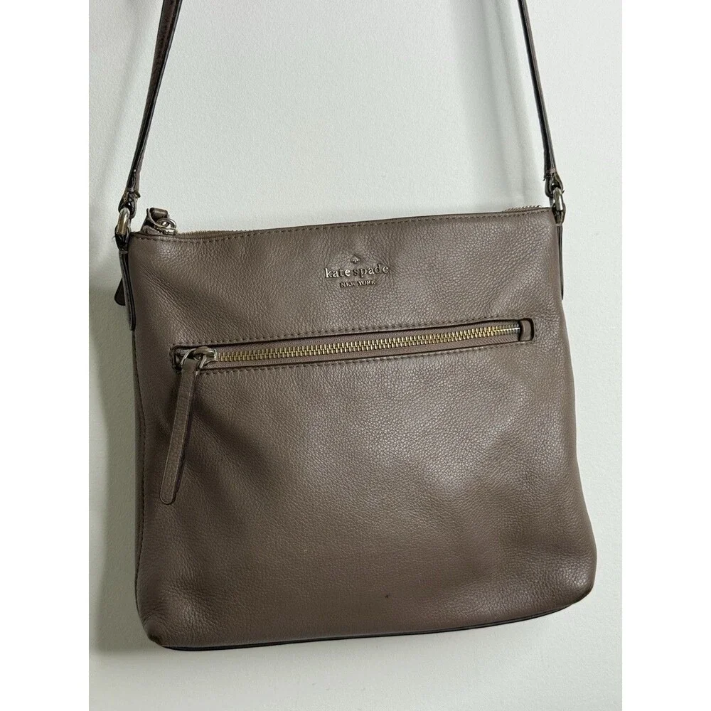 Kate Spade New York Brown Leather Crossbody Shoulder Bag Zip Purse Tote
